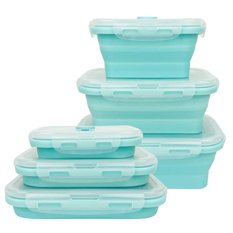 CARTINTS Silicone Collapsible Food Storage Containers-Prep/Storage Bowls with Lids - Set of 3 Square Silicone Lunch Containers - Microwave, Dishwasher and Freezer Safe (blue) - Image 1
